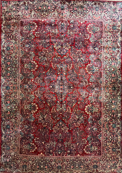 10’10”x15’6” Antique Hand-Knotted Fine Kork Wool Persian Sarouk Area Rug Handmade