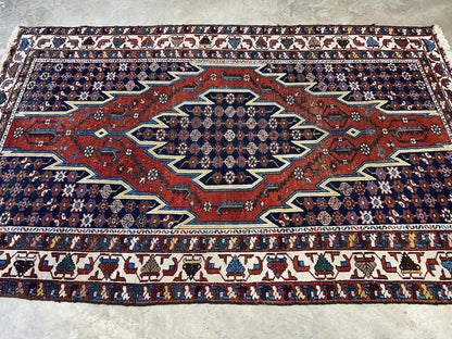 4'3"x6'8" Antique Hand-knotted Wool Qashqaei Area Rug - Handmade 4x6 Carpet