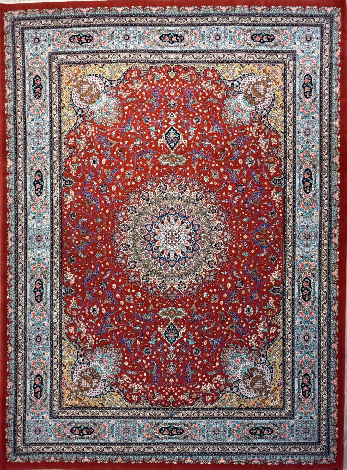 9’8”x13’3” Very Fine Hand-Knotted Persian Tabriz 80 Raj Signed Emad Fakher Area Rug