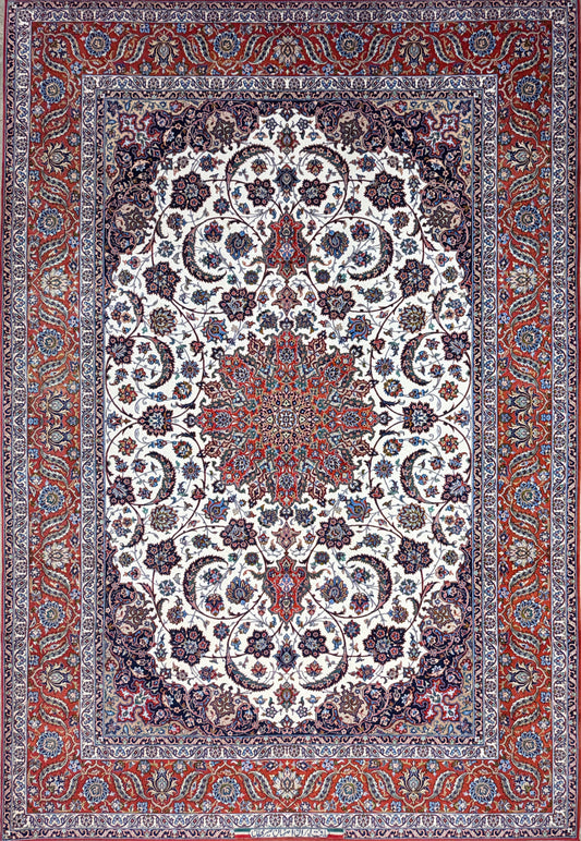 Hand-Knotted Persian Isfahan Rug - Signed Seirafian - 6'9"x9'10"