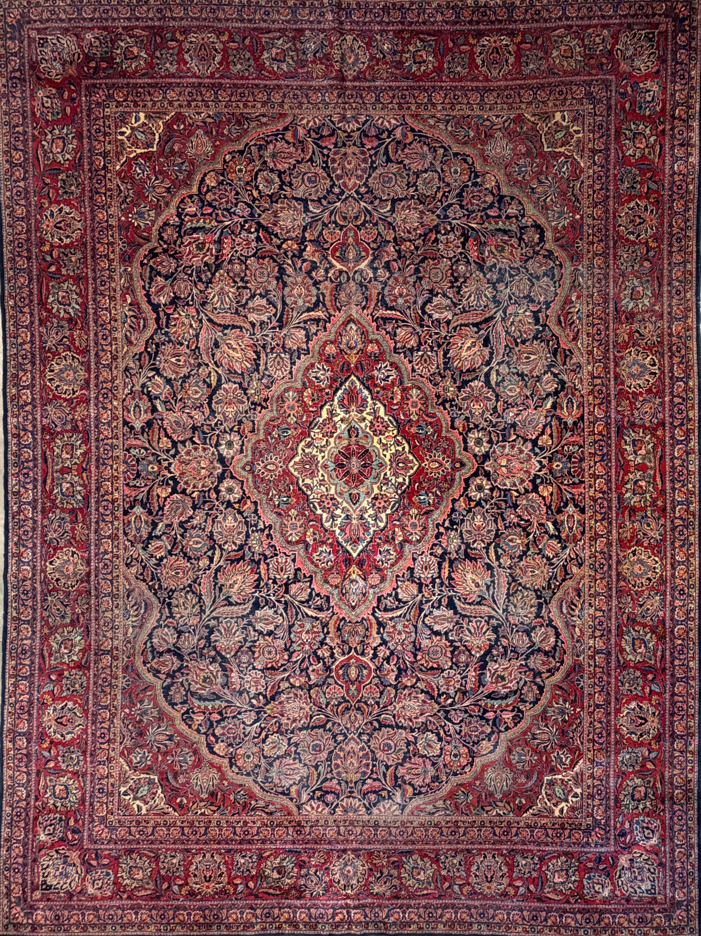 10’x13’7” Very Fine Antique Hand-Knotted Persian Kashan Area Rug