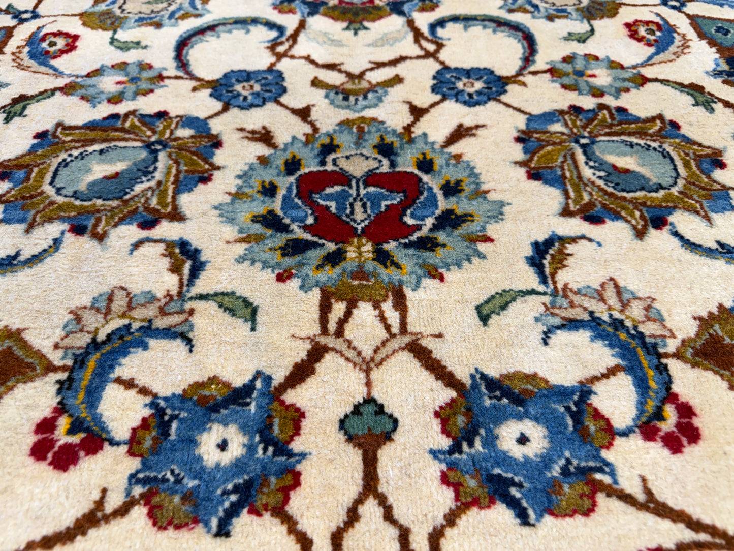 9’9”x13’1” Antique Hand-Knotted Persian Kashan All-over Signed Sanaee Area Rug