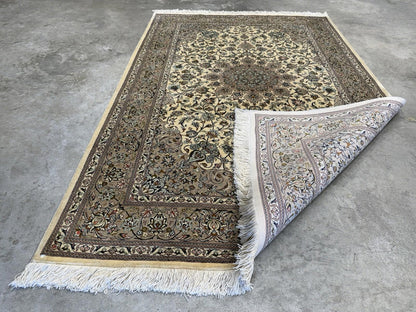 3x5 Luxurious Fine Hand-Knotted 100% Silk Persiane Qume Rug Handmade Beige