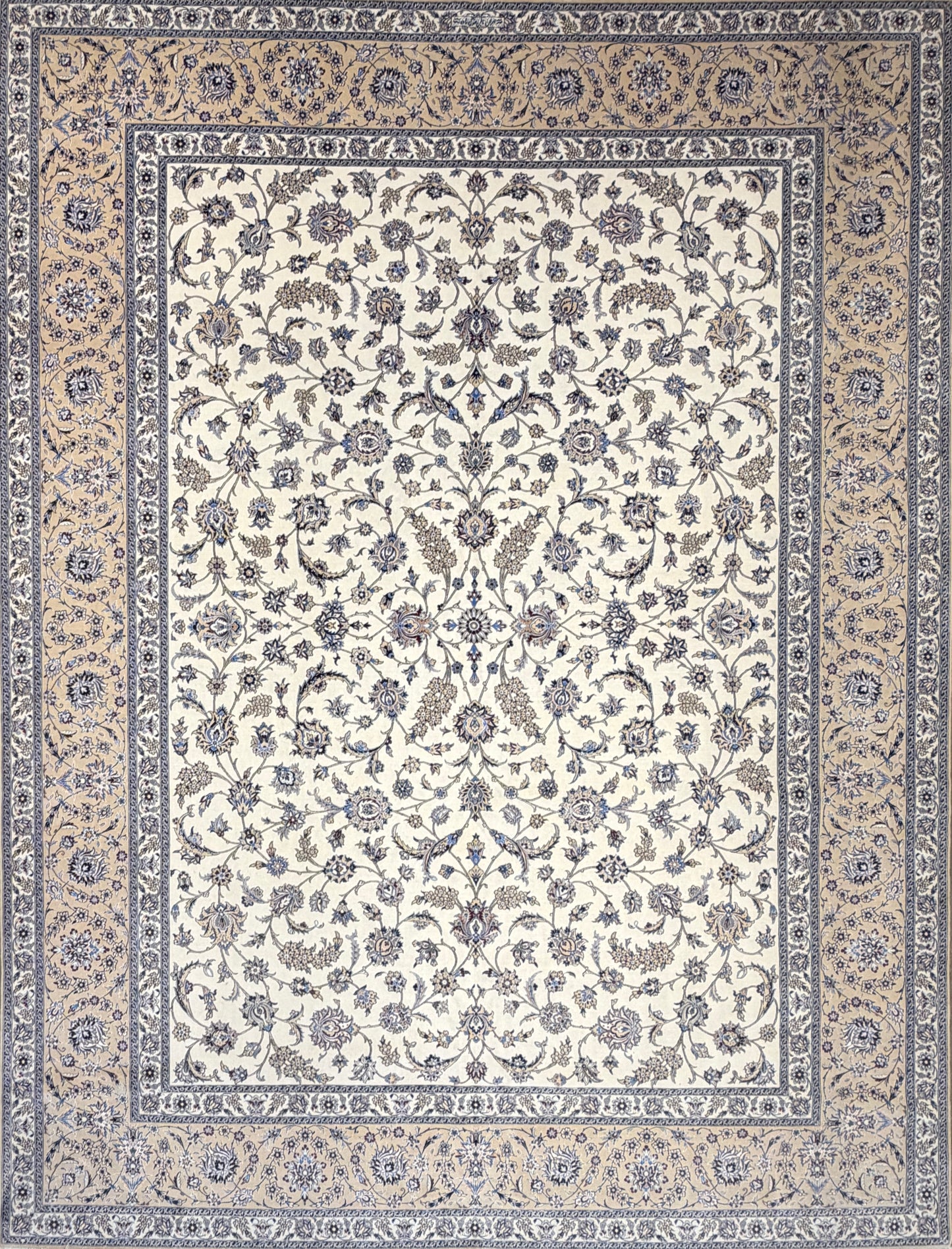 9’10”x12’11” Very Fine Hand-Knotted Persian Nain Signed Area Rug