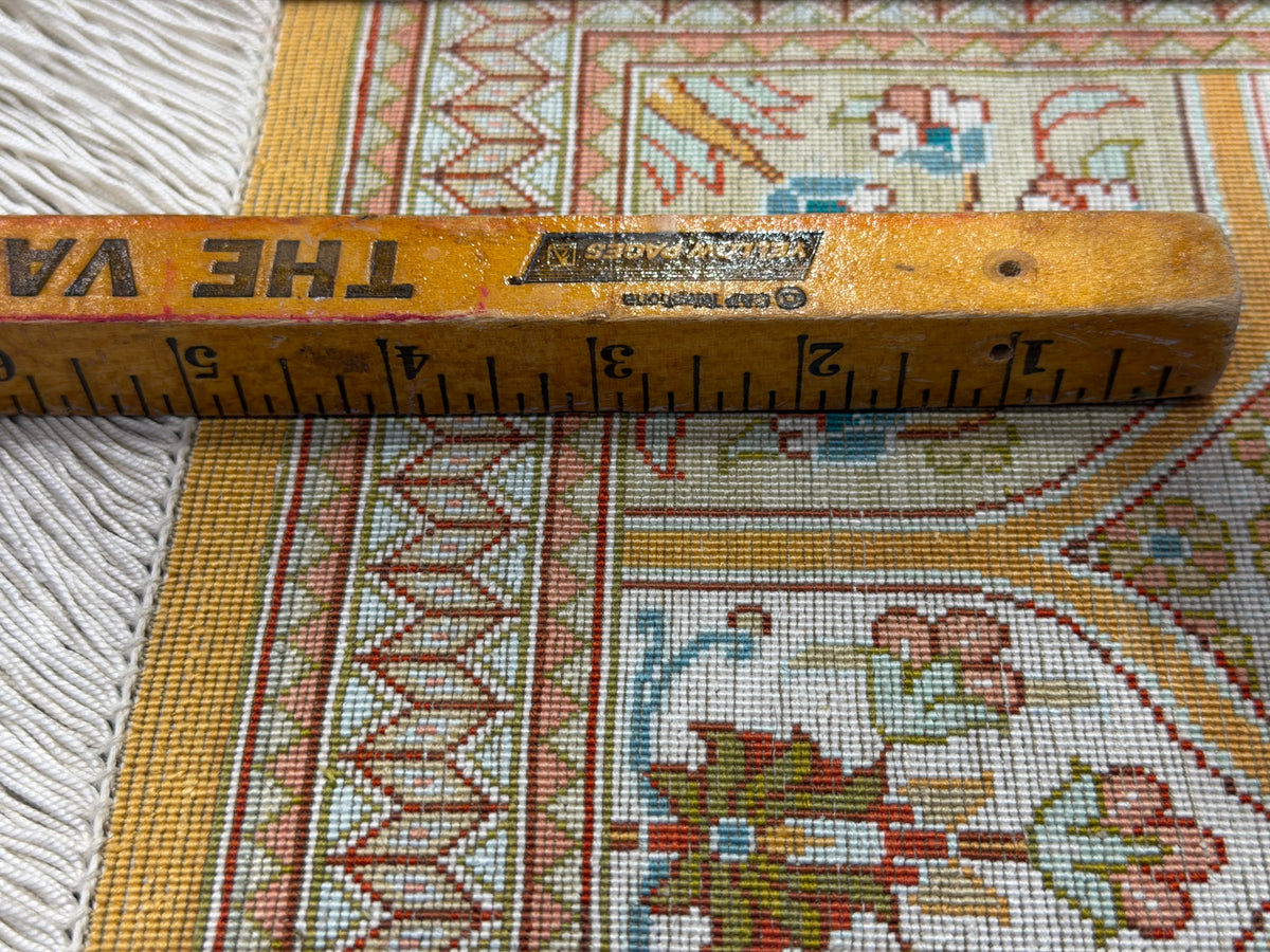 Hand-Knotted Silk Persian Qum Rug - Signed Vesal - 3’3”x4’11”