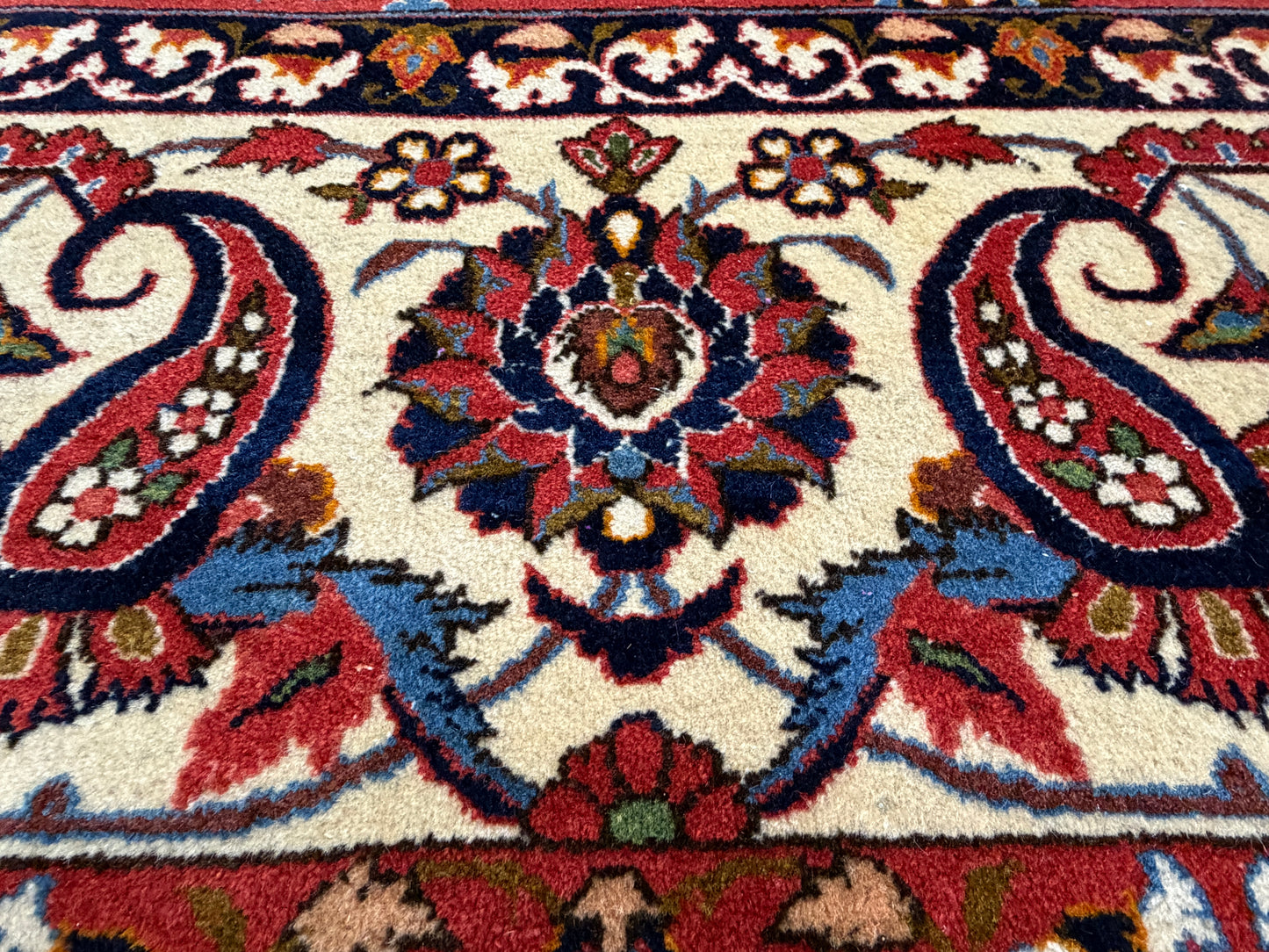 10’2”x14’2” Very Fine Vintage Hand-Knotted Wool Isfahan Persian Rug 10x14 Red All-Over Handmade Carpet