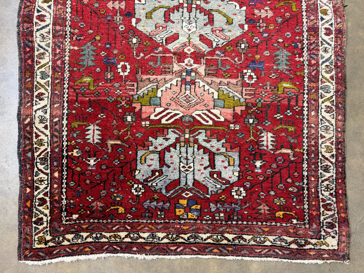 3’10”x10’10” Antique Hand-Knotted Wool Heriz Persian Runner 3x10 Handmade Red Rug