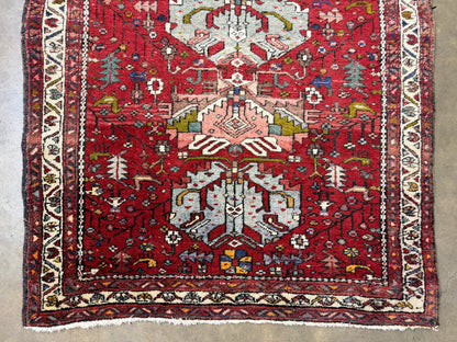 3’10”x10’10” Antique Hand-Knotted Wool Heriz Persian Runner 3x10 Handmade Red Rug