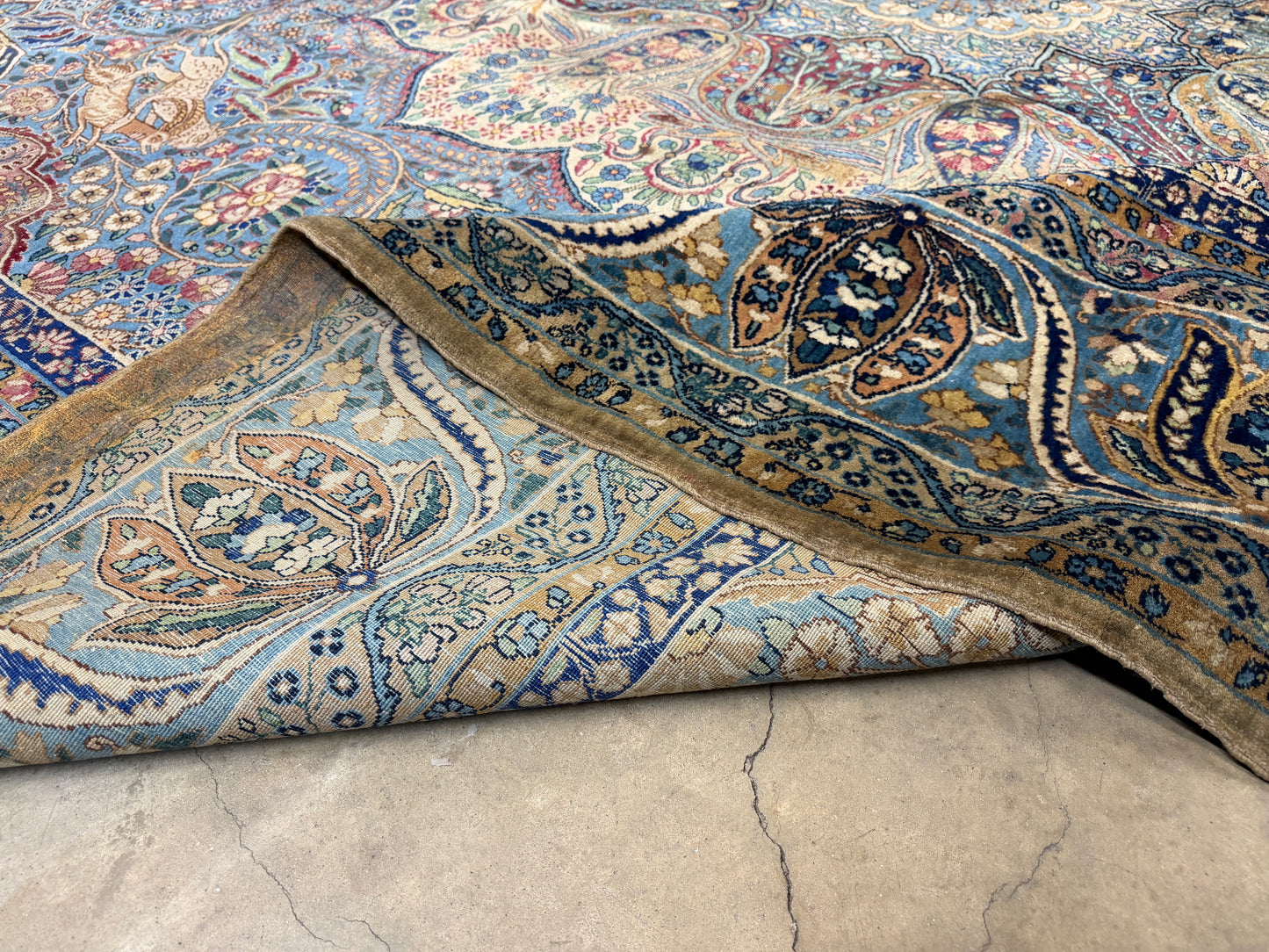 11’x14’10” Antique Hand-Knotted Fine Wool Persian Kerman Area Rug Handmade