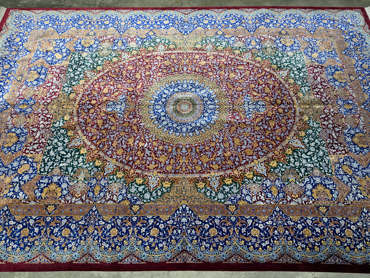 Luxurious Hand-Knotted 100% Silk Persian Qum Rug - Signed Kazemi - 6'6"x10'