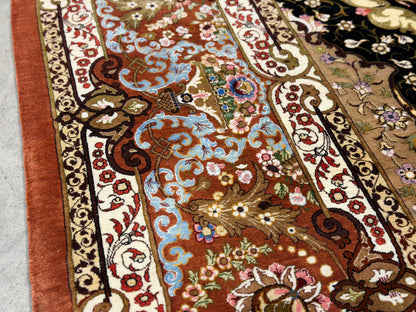 Luxurious Hand-Knotted 100% Silk Persian Qum Rug - Signed Abbaspour - 6'6"x9'6"