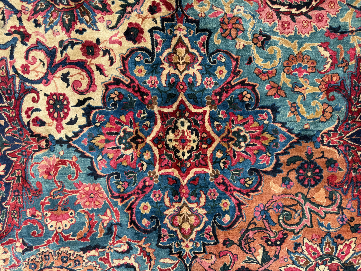 13’6”x21’10” Antique Hand-Knotted Very Fine Wool Persian Kerman Area Rug