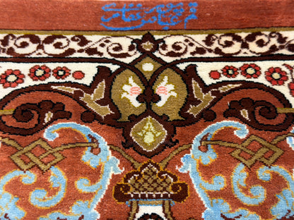 Luxurious Hand-Knotted 100% Silk Persian Qum Rug - Signed Abbaspour - 6'6"x9'6"