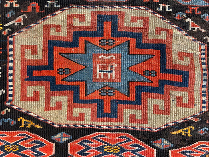 4'4"x6'4" Antique Hand-knotted Wool Geometric Caucasian Area Rug - Russian 4x6