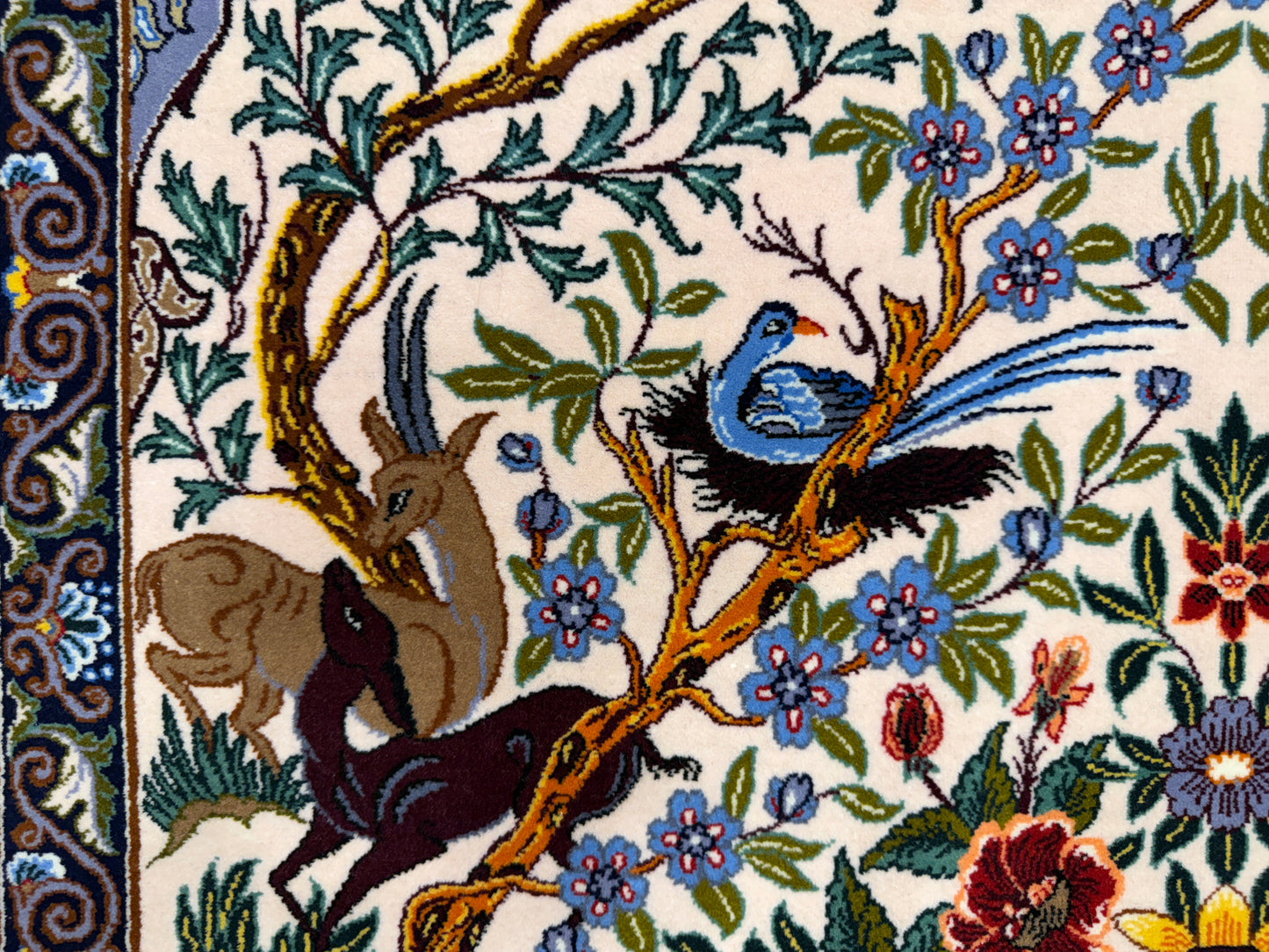 Hand-Knotted Persian Isfahan Rug -Garden of Birds- Signed Emadi - 3’7”x5’9”