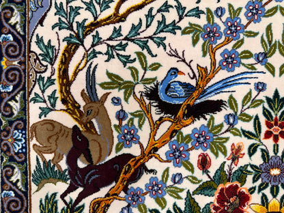 Hand-Knotted Persian Isfahan Rug -Garden of Birds- Signed Emadi - 3’7”x5’9”
