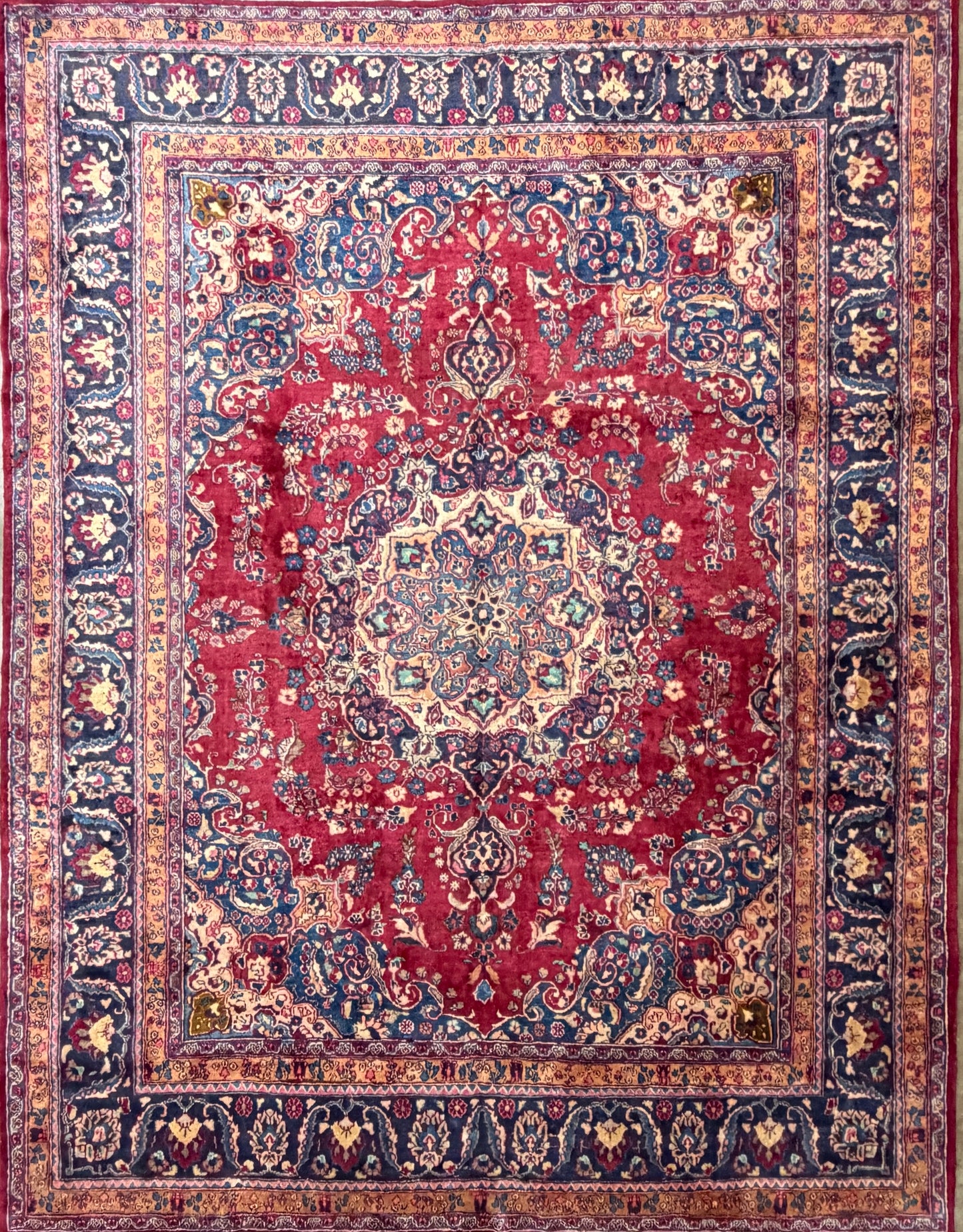 Hand-Knotted Wool Mashad Rug - 9’7”x12’5”