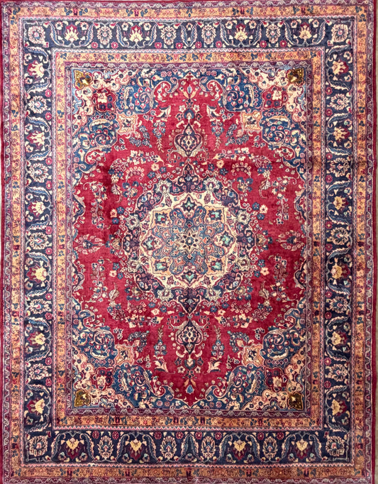 Hand-Knotted Wool Mashad Rug - 9’7”x12’5”