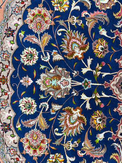 9’6” Diameter Very Fine Hand-Knotted Wool & Silk Round Tabriz Persian Rug - 9x9 Handmade Carpet