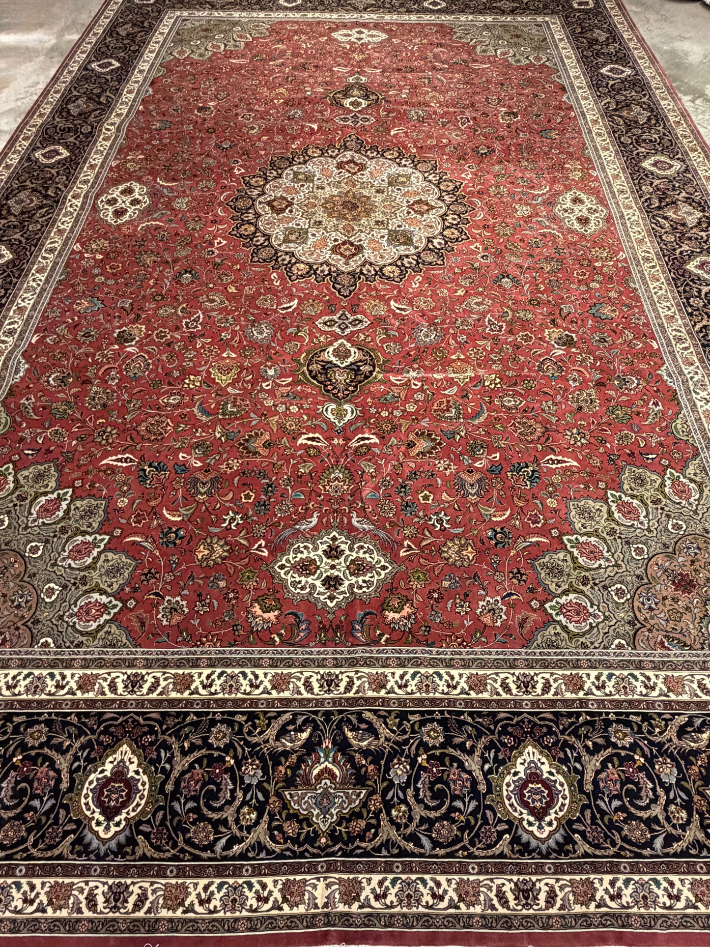 13’3”x20’2” Hand-Knotted 55 Raj Persian Tabriz Rug