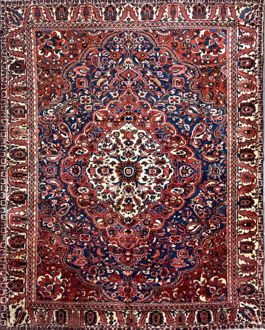 9’3”x11’9” Vintage Hand-Knotted Wool Bakhtiari Persian Rug 9x11 Red Handmade Carpet