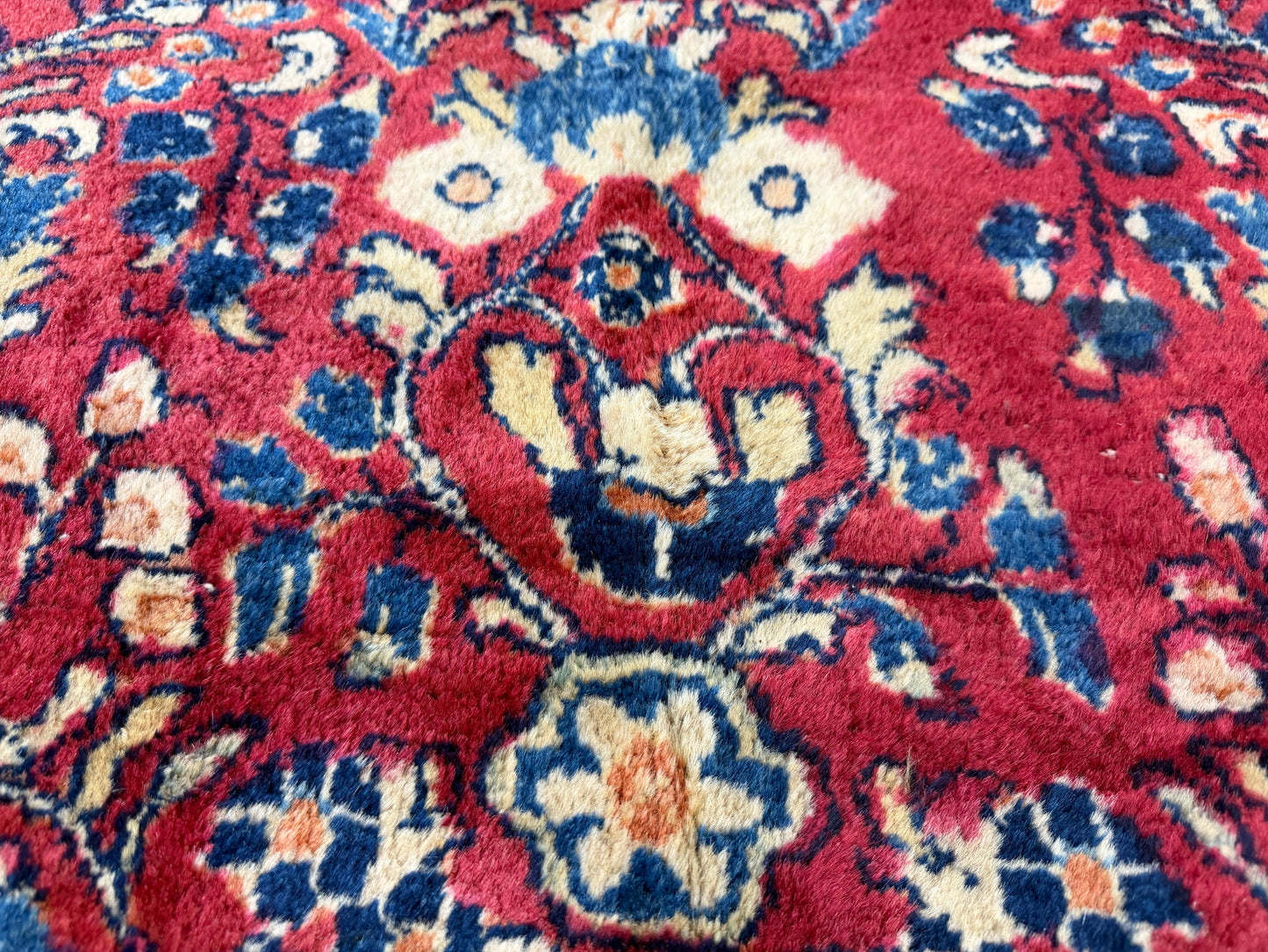 8’8”x11’6” Antique Hand-Knotted Wool Sarouk Persian Rug 8x11 Red Handmade Carpet