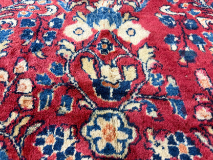 8’8”x11’6” Antique Hand-Knotted Wool Sarouk Persian Rug 8x11 Red Handmade Carpet