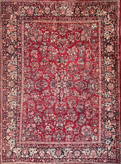 Antique Hand-knotted Persian Sarouk Rug - 8'10"x12'2"