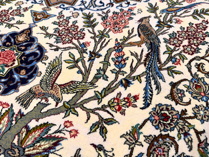 Hand-Knotted Persian Isfahan Rug -Garden of Birds- Signed Fakharian - 4’9”x7’2”