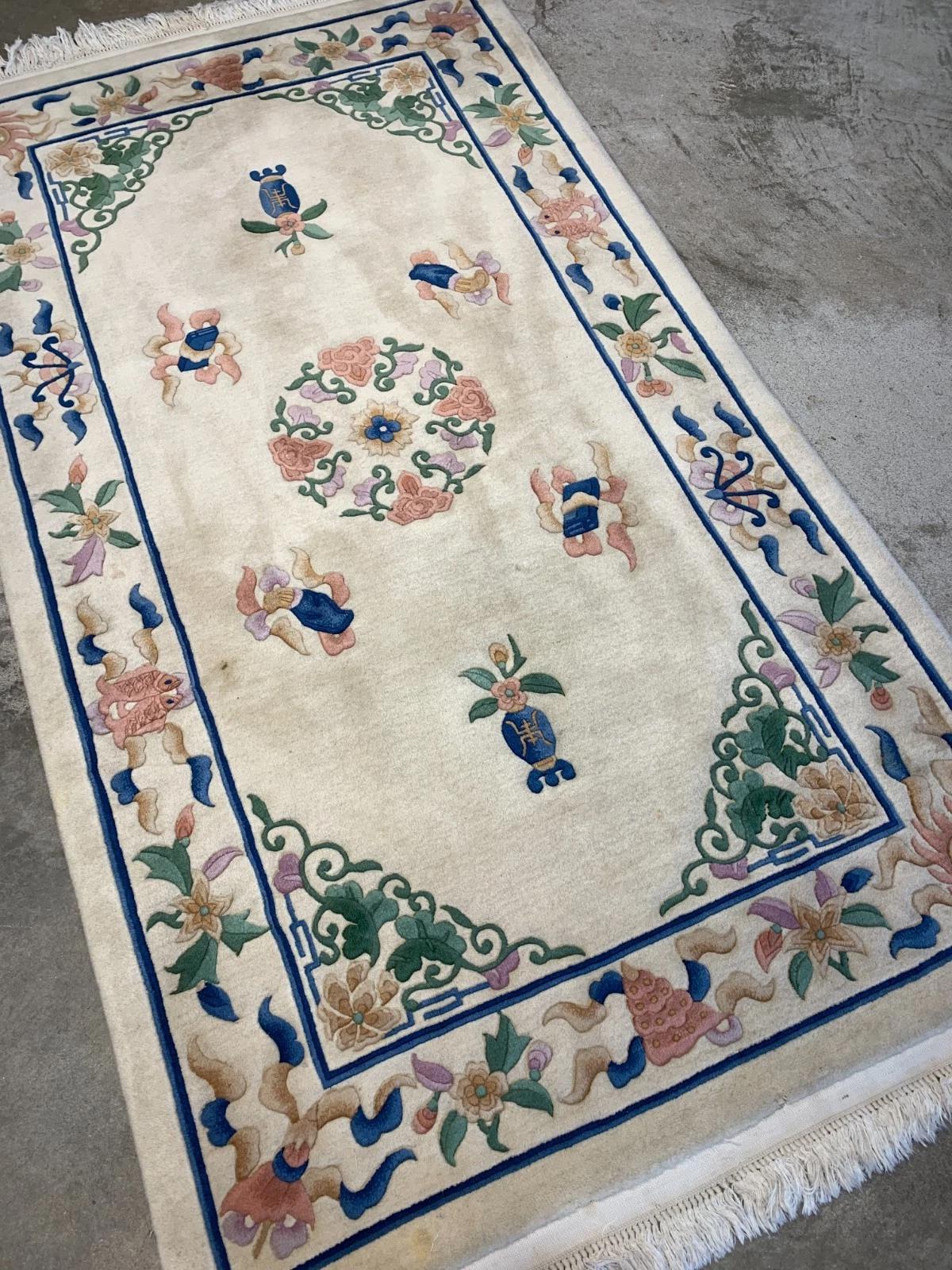 4'x7'4" Hand-Knotted Wool Art-Deco Area Rug - Handmade Carpet 4x7