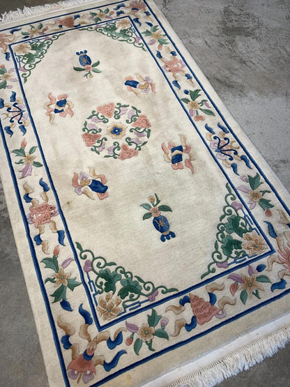 4'x7'4" Hand-Knotted Wool Art-Deco Area Rug - Handmade Carpet 4x7