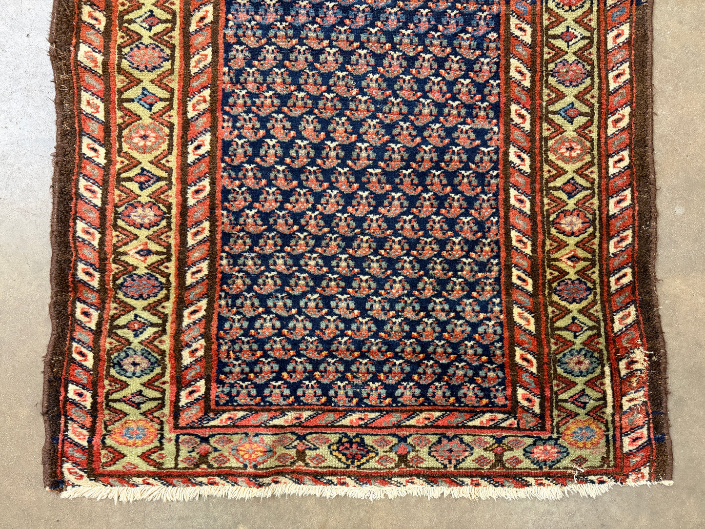 3’x13’9” Antique Hand-Knotted Wool Malayer Persian Runner 3x13 Handmade Blue Green Carpet