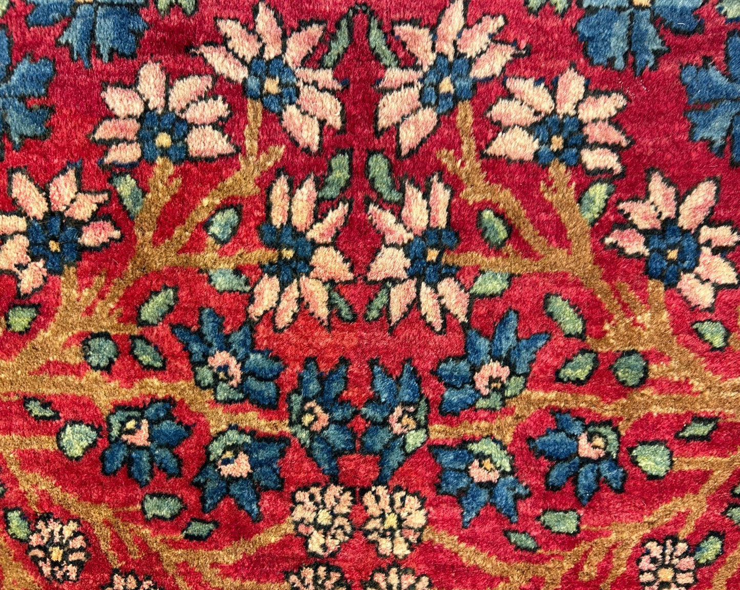 4'4"x7'6" Antique Hand-Knotted Wool Kashane Area Rug - Handmade Carpet 4x7 Red