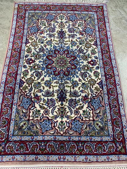 2'3"x3'7" Very Fine Handmade Silk & Wool Persian Isfahan Rug
