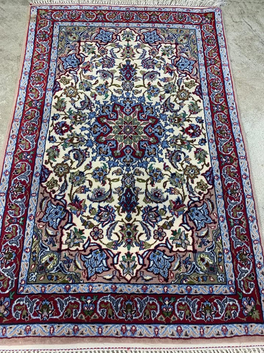 2'3"x3'7" Very Fine Handmade Silk & Wool Persian Isfahan Rug