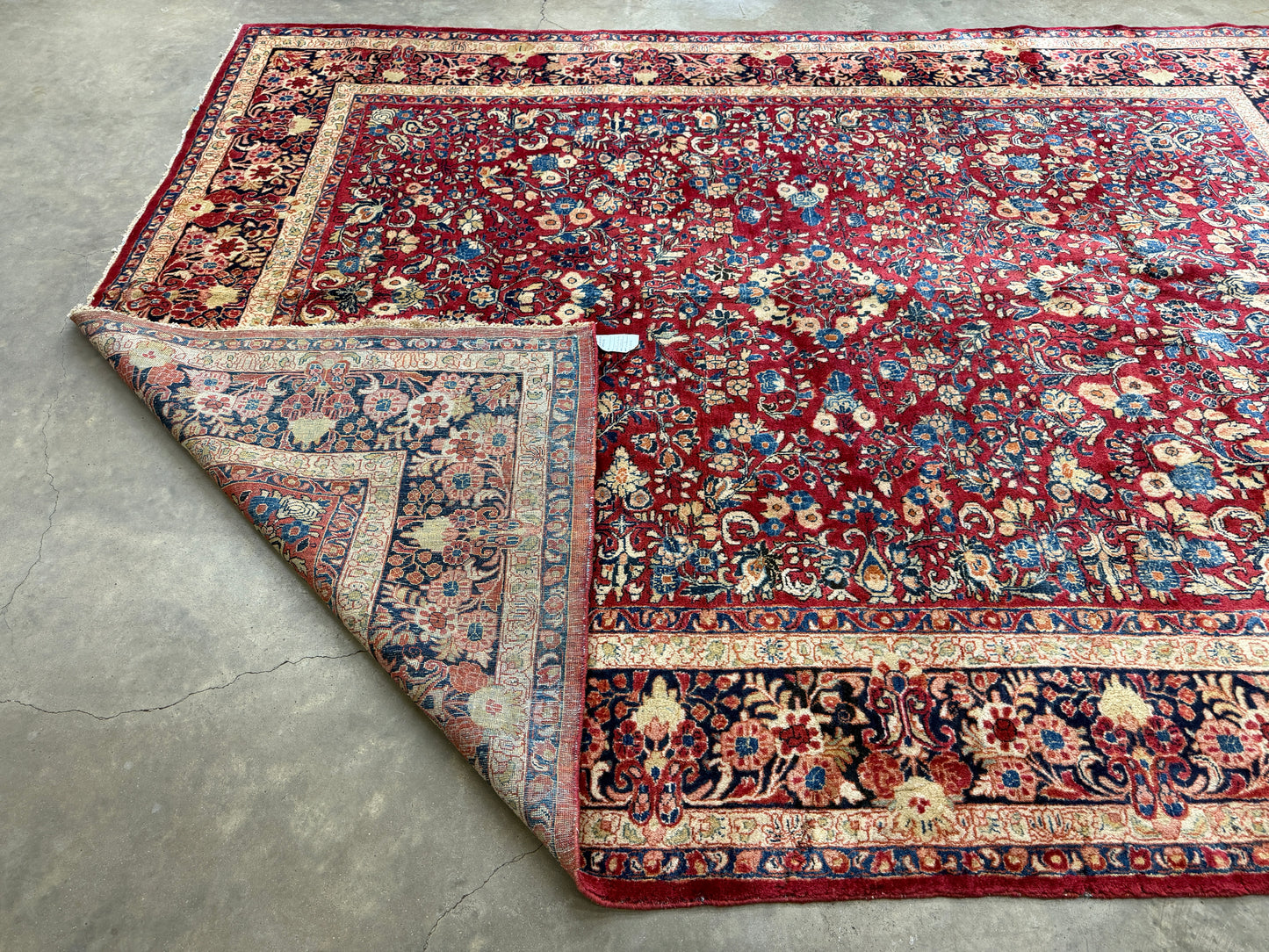 8’8”x11’6” Antique Hand-Knotted Wool Sarouk Persian Rug 8x11 Red Handmade Carpet