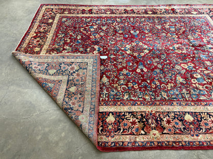 8’8”x11’6” Antique Hand-Knotted Wool Sarouk Persian Rug 8x11 Red Handmade Carpet