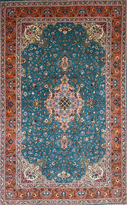 Hand-Knotted 80 Raj Persian Tabriz Rug - Signed Aghazadeh - 5'9"x9'5"