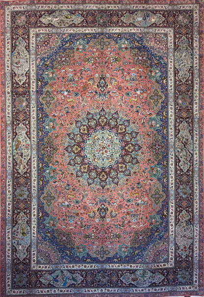 11’7”x17’2” Very Fine Hand-Knotted Signed Persian Tabriz Pictorial Area Rug