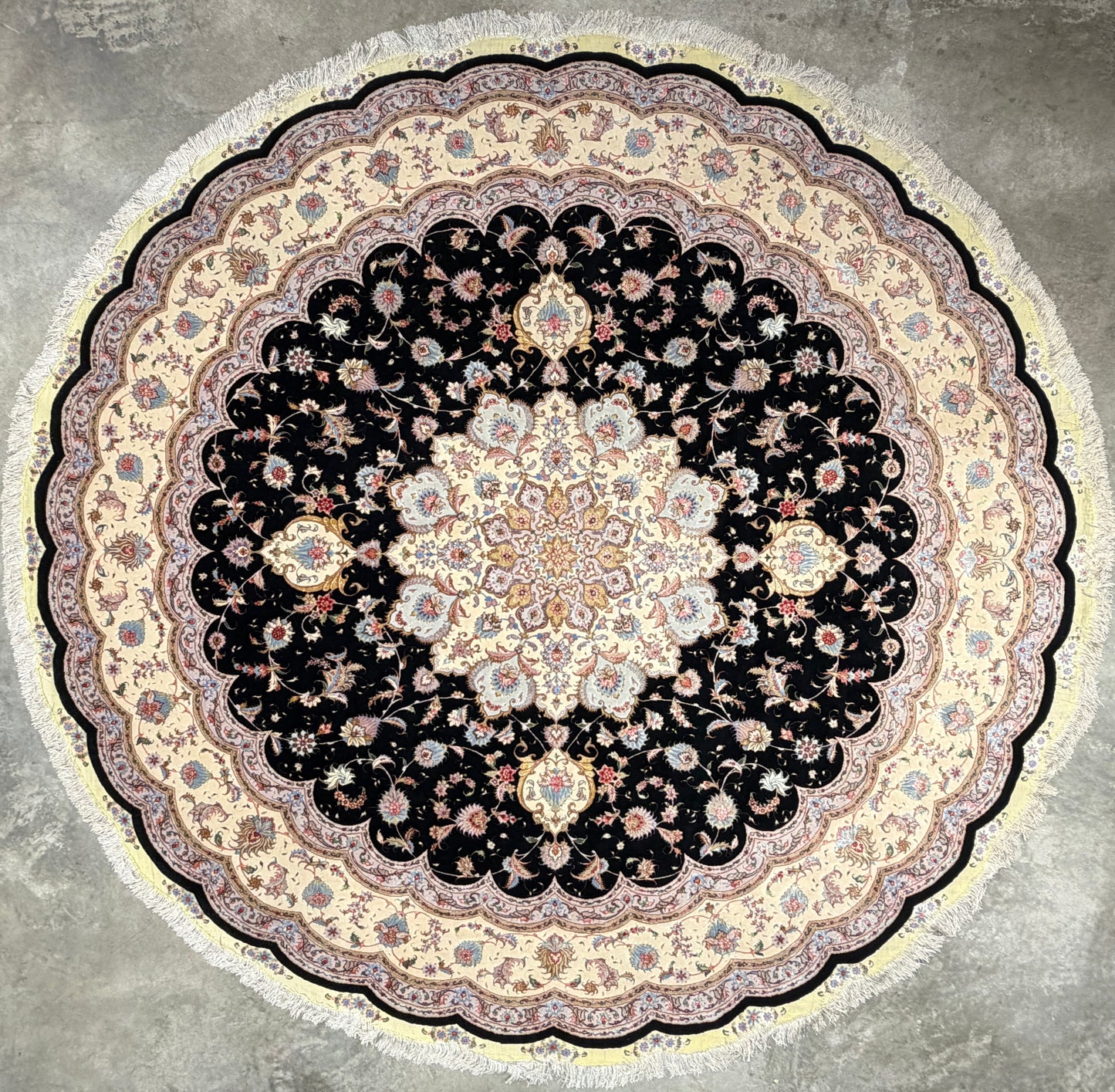 10’ Diameter Very Fine Hand-Knotted Wool & Silk Round Tabriz Persian Rug - 10x10 Handmade Carpet