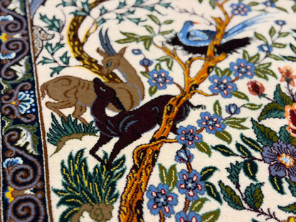 Hand-Knotted Persian Isfahan Rug -Garden of Birds- Signed Emadi - 3’7”x5’9”