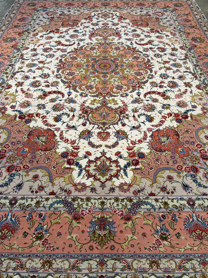 9’9”x13’3” Fine Hand-Knotted Persian Tabriz Signed Area Rug