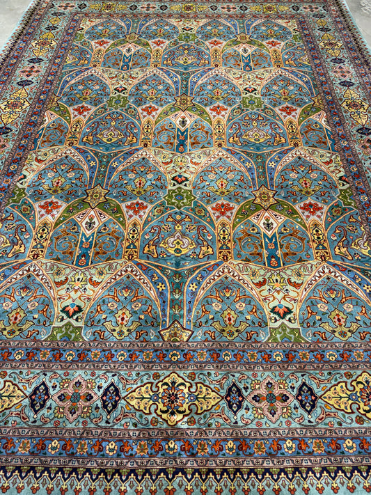 9’10”x13’2” Fine Hand-Knotted Kork Wool Persian Tabriz Rug Handmade All-over Area Carpet
