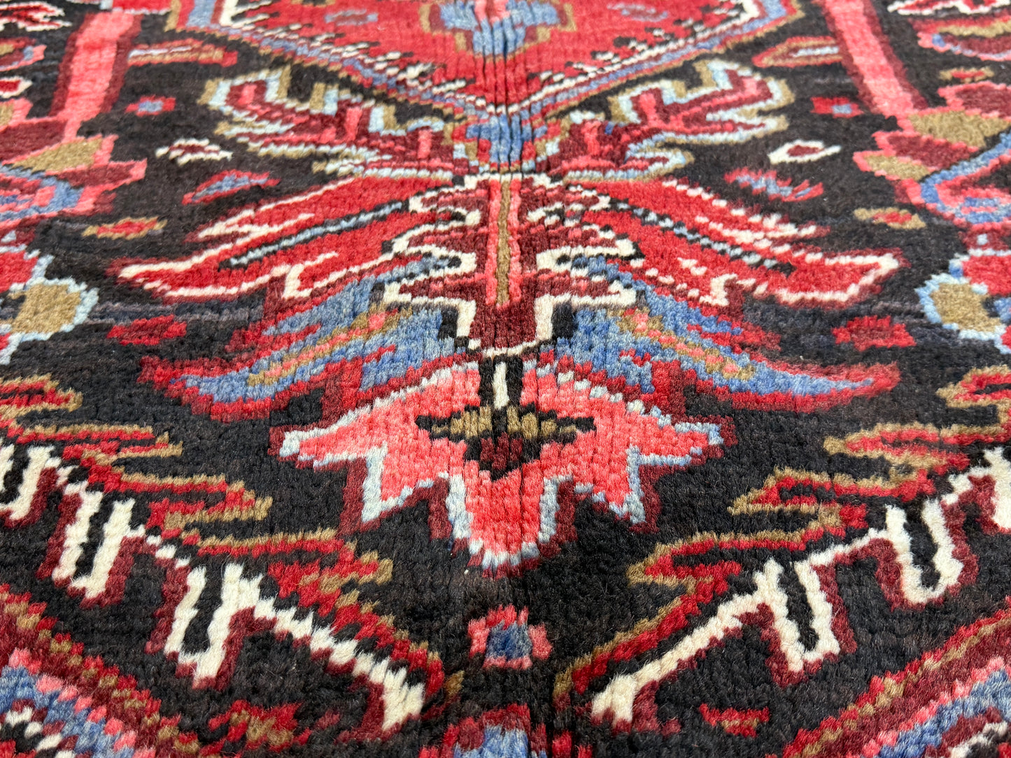 9’7”x13’ Vintage Hand-Knotted Wool Heriz Persian Rug 9x13 Red Handmade Carpet