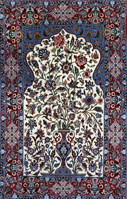 Hand-Knotted Pictorial Persian Isfahan Rug - 3’6”x5’5”