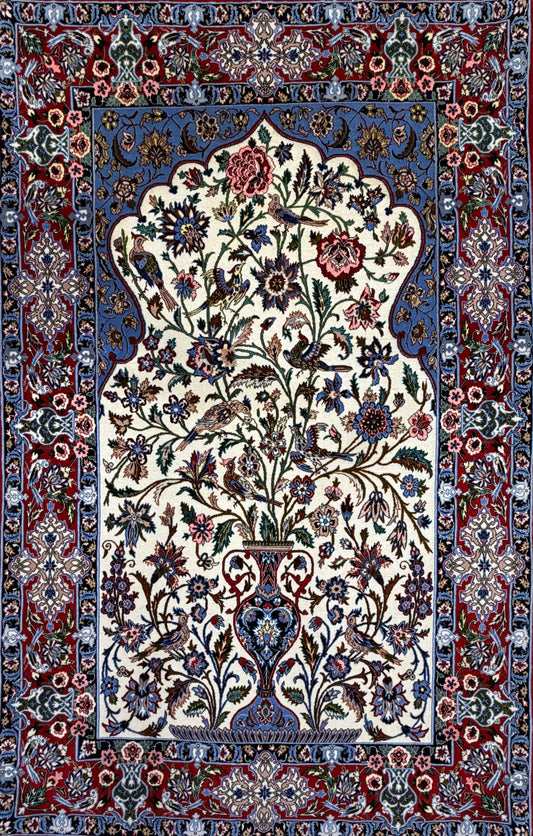 Hand-Knotted Pictorial Persian Isfahan Rug - 3’6”x5’5”