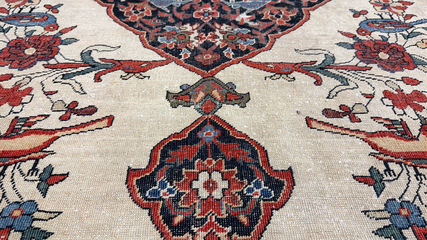 4’3”x6’5” Antique Hand-knotted Wool Kashan Persian Rug 4x6 Animal Handmade Carpet