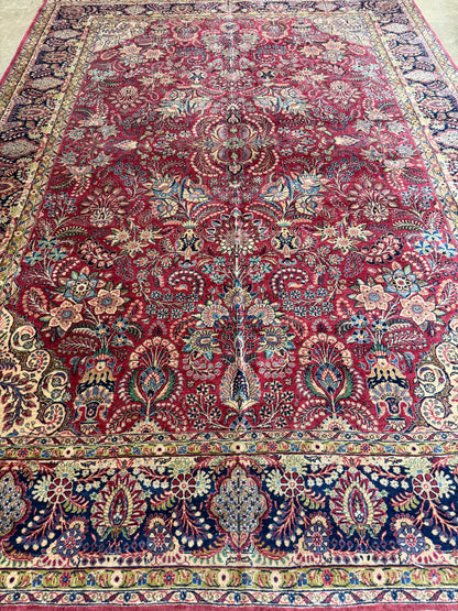 9’11”x13’6” Antique Hand-Knotted Fine Kork Wool Persian Sarouk Area Rug Handmade