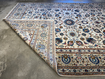 9’9”x13’1” Antique Hand-Knotted Persian Kashan All-over Signed Sanaee Area Rug
