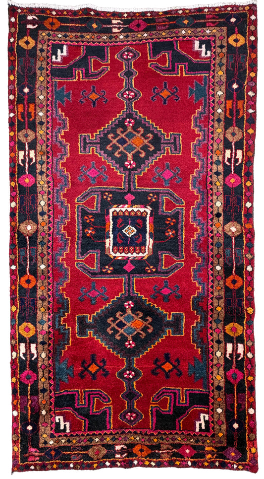 Hand-Knotted Persian Hamadan Rug - 4'x7'5"